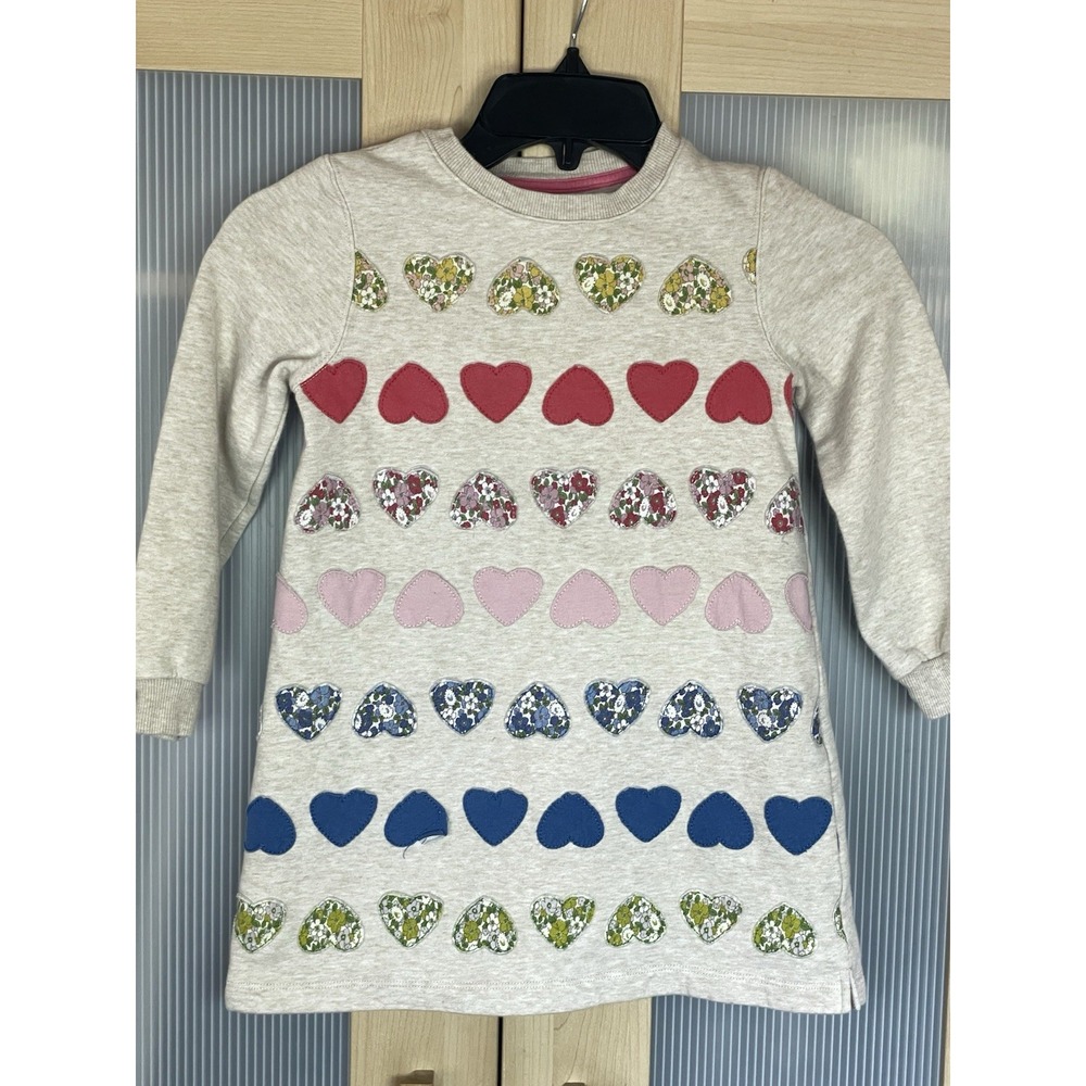 Mini Boden Sweatshirt Ida Appliqué Dress Oatmeal Marl Heart 5-6Y Girls Kids